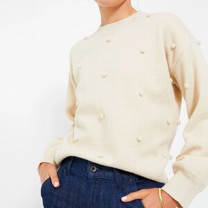 Hyacinth House Melinda beige pom pom crew puff sleeve sweater